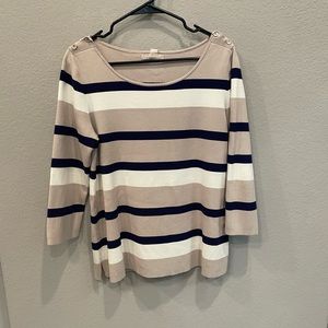 Banana Republic tan, blue, and white striped sweater. Size Large.